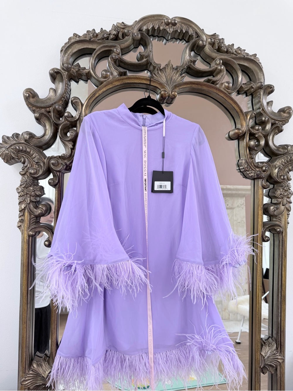Mac Duggal Lavender Feather Chiffon Mini Dress 11439